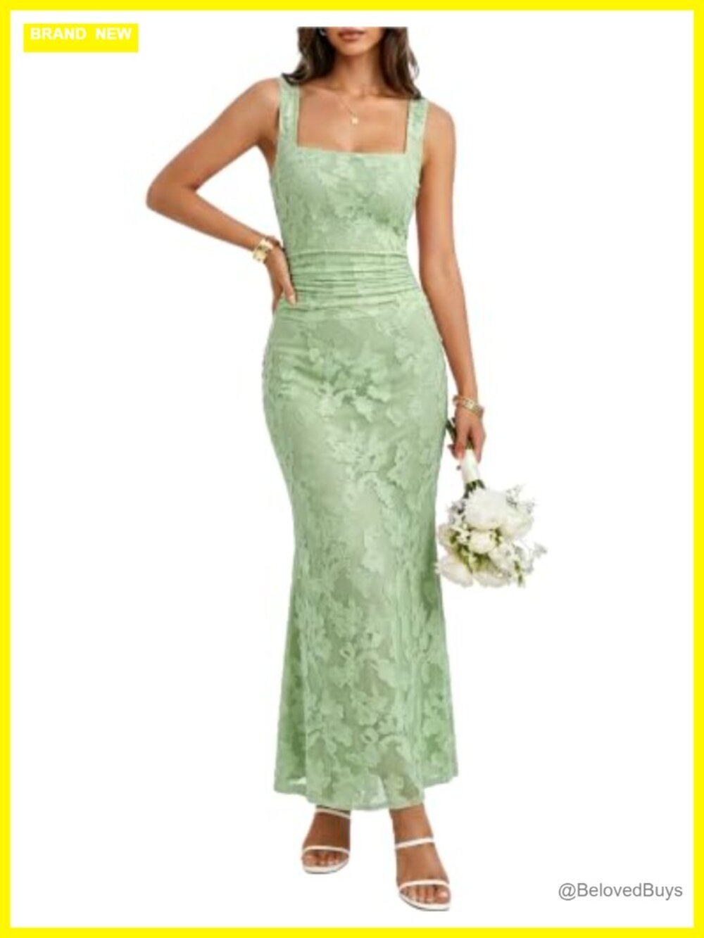 Floral Embroidery Square Neck Bodycon Maxi Dress Wedding Guest